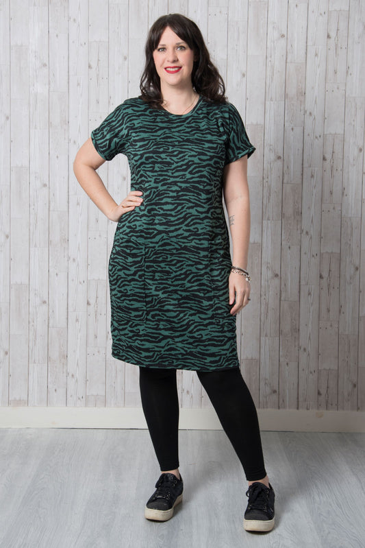 Sample Astrid T-shirt Dress in Green and Black Zebra Stripes Ponte Roma - Size 16