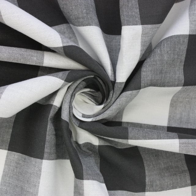 Gingham Cotton in Large Scale Check in Grey and White Remnant