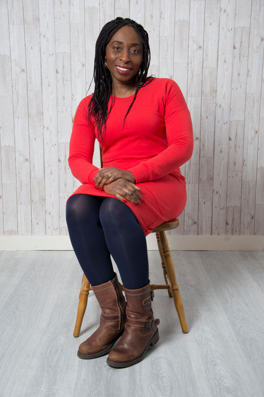 Sample Astrid Jumper Dress in Red Cotton Sweatshirt - Size 10